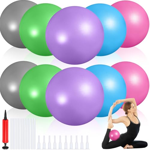 Image of Aoriher 10 Pack 9 Inch Small Pilates Ball Bulk Mini Exercise Ball Portable Non-Slip Workout Yoga Balls with Air Pump for Stability, Barre, Fitness, Balance, Physical &Core, Gym Home Office Use