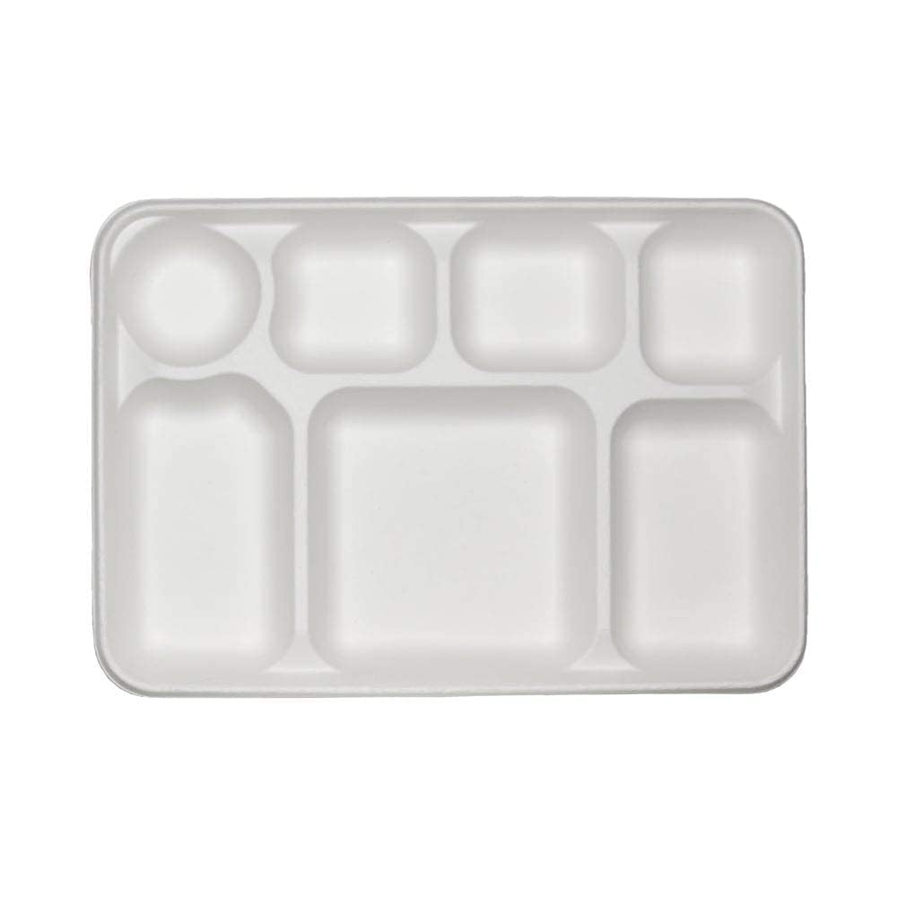 7 Compartment Heavy-Duty Plates Eco-Friendly Compostable Sugarcane Paper Plates in Pack of 25 a