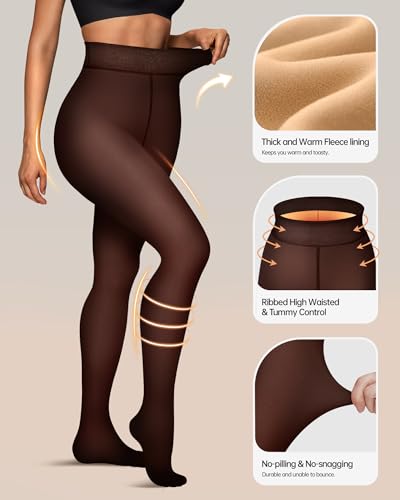 Image of OEAK Womens Fleece Lined Tights Sheer Fake Translucent Pantyhose Thermal Tights High Waisted Footed Leggings