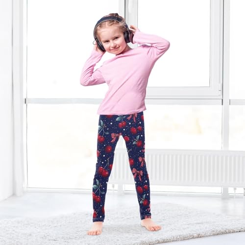 Red Dot Bow Cherry Girls Leggings Ultra Soft Compression Yoga Gym Pants for Kids 4-10T4