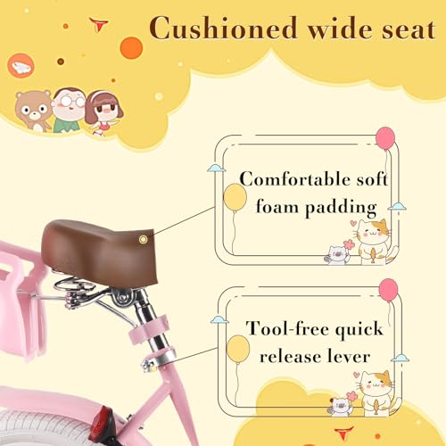 RULLY Lemon Kids Bike 14 Inch Bicycle for Girls Ages 3 4 5 Years, Training Wheels Included, Girl Bikes with Basket & Doll Seat,Pink - Image 5