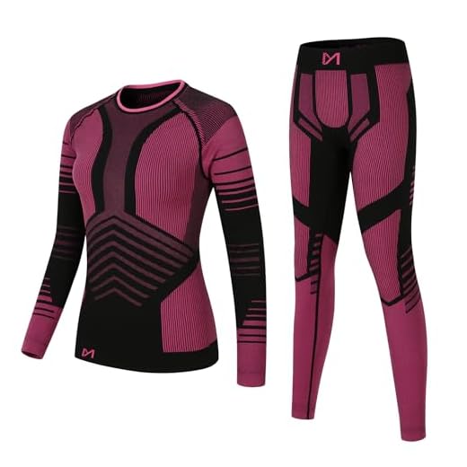 MEETWEE Thermal Underwear for Women, Long Johns Ski Cold Weather Gear Set Base Layer Warm Winter Top and Bottom Running Rose-Red Small