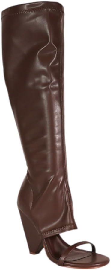 Liliana Women's Chunky Block Heel Peep Open Toe Knee High Boots