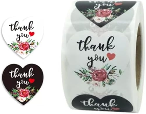Heart shaped flower thank you stickers 500 stickers
