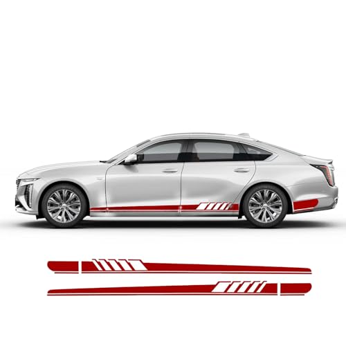 Image of 1 Pack 2 Pcs Universal Fit Red PVC Car Door Side Rocker Panel Stripe Decals, 88.58in x 4.52in