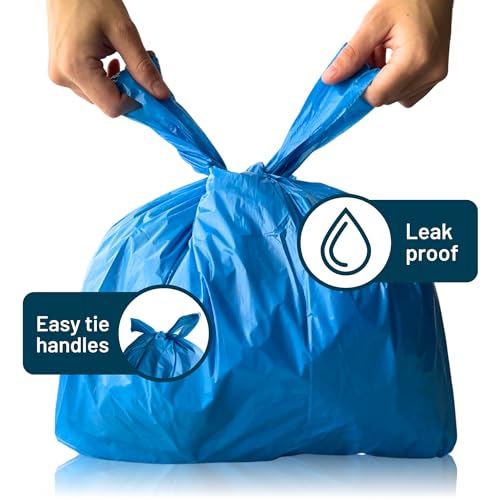 PWgoods 100% Recycled Plastic Carrier Bags, Blue, Large 11 x 17 x 21, Heavy Duty 22mu, 400 Pack, Easy Tie Handles - Image 4