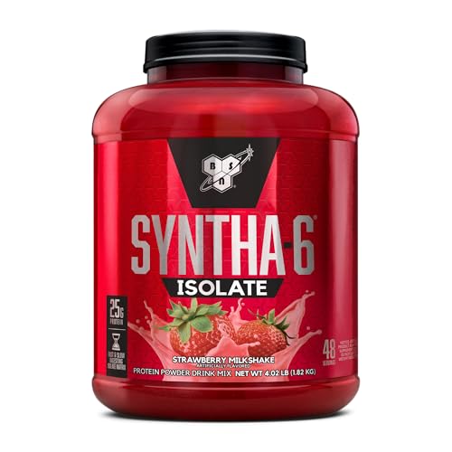 Image of BSN SYNTHA-6 Isolate, Strawberry Post Workout Protein Powder for Muscle Gain, Whey Protein Isolate, Milk Protein Isolate, Essential Amino Acids, Strawberry Milkshake, 4.02 Pounds, 48 Servings