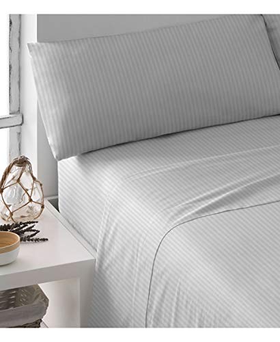 PimpamTex - Set di Lenzuola in Raso di Cotone 100% per Letto - (King - 270x270 cm, Gigrio Perla)