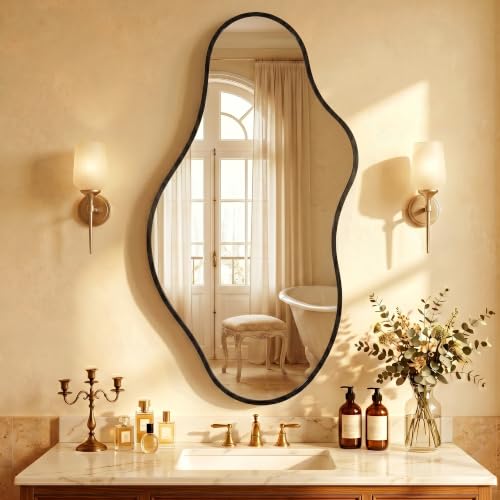 Image of Dorlicecass Bathroom Mirrors for Over Sink - Long Wall Mirrors Decorative 24 inchx 43 inch Asymmetrical Abstract Aviation Aluminum Alloy Frame Unique for Bedroom, Living Room, Cloakroom, Entryway Black