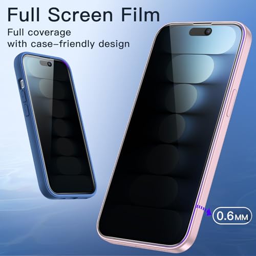 Image of JETech Privacy Full Coverage Screen Protector for iPhone 15 6.1-Inch, Black Edge Anti-Spy Tempered Glass Film with Easy Installation Tool, Case-Friendly, 2-Pack