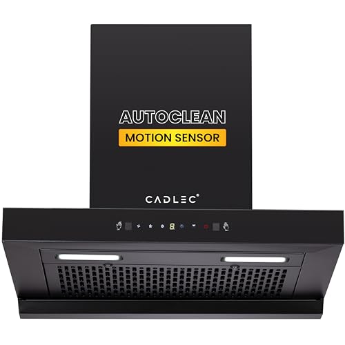 Cadlec PeakFlow 60cm Filterless T-Shape Kitchen Chimney | 1400 m³/hr Powerful Suction | Auto Clean with Oil Collector | Feather Touch + Gesture Control Technology | 20-Year Warranty | Black