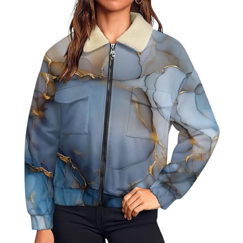 Manteau outercoat bleu marine à imprimée marbre vagues abstraites femme h