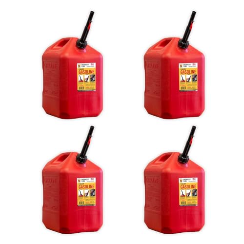 Midwest Can 6610 Safe-Flo Auto Shut Off 6 Gallon Gas Can – Durable Fuel Containers with FlameShield Safety System & Quick-Flow Spout - Red - 4 Pack