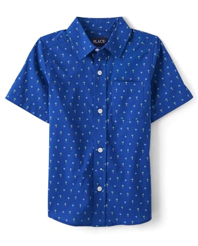 The Children's Place Boys Woven Button Down Shirt, Renew Blue, 7-8 US