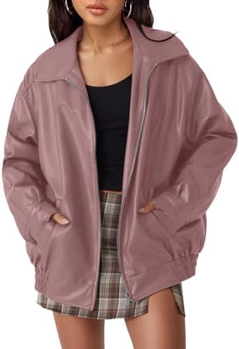 AUTOMET Women's Oversized Faux Leather Jacket for Fall and Winter
