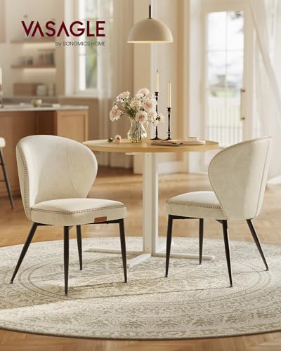 Image of VASAGLE Dining Chairs Set of 2, Upholstered Kitchen Chairs | Synthetic Leather with Stitching, Mid-Century Modern, Easy Assembly, Living Room Lounge, Cream White, EKHO Collection
