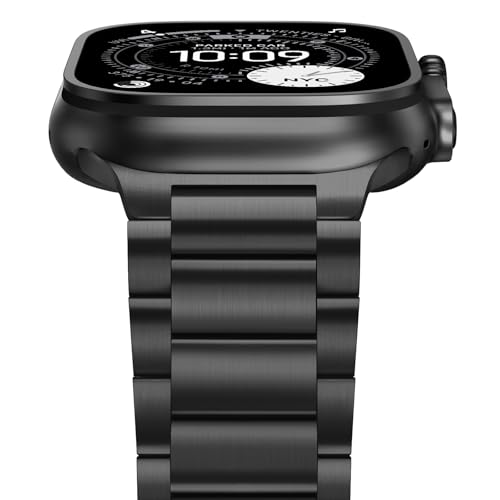 Image of Anlinser Metal Bands Compatible with Apple Watch Band 49mm 46mm 45mm 44mm 42mm for Women Men, Stainless Steel Business Strap for iWatch Ultra 3 /2 /1 SE Series 11 10 9 8 7 6-1 (Black)