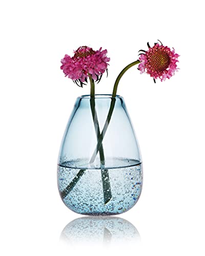 CASAMOTION Glass vase for Flowers Blue seeded Bubbles Home Decor Gift for Coffee Table 6" Height