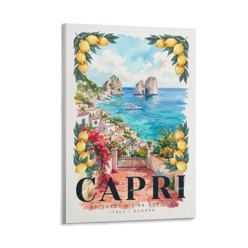 Capri poster de voyage aquarelle paysage urbain esthétique 40x60