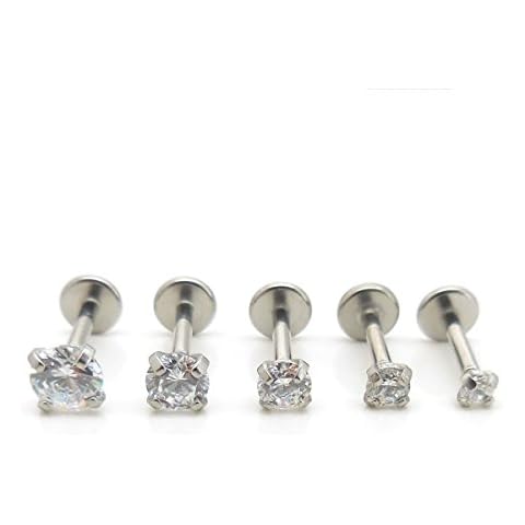 Emmajewels 18G 1/4" Triple Forward Helix Stud Earring Cartilage 2-4mm Prong Set CZ Stone Internally Threaded (All 5 Stones) Cover