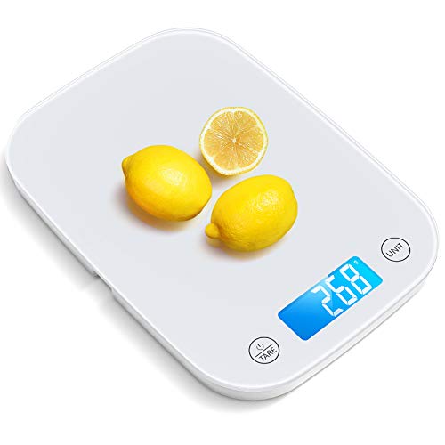 Nicewell Food Scale 22lb10kg White Kitchen Scale for Baking Cooking Weighs in Grams and Ounce with 01oz1g Resolution Sleek and Water-Resistant Panel