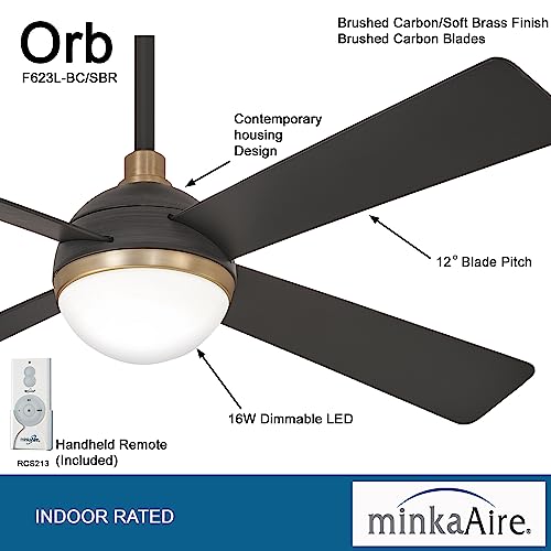 MINKA-AIRE F623L-BC/SBR Orb 54 Inch Ceiling Fan with Integrated 16W LED Light, Black Brushed Carbon/Soft Brass by MINKA-AIRE - Image 2