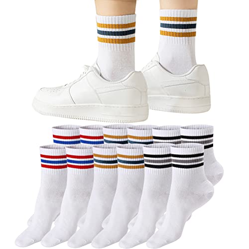 Mottee&Zconia Womens/Mens Crew Socks Retro Style Cotton Quarter Athletic Basic Socks