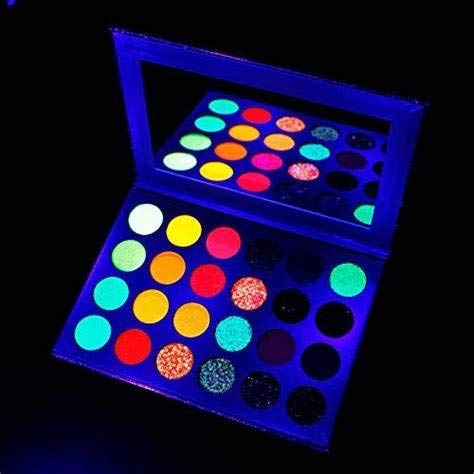 24 Colors Neon Colorful Pressed Glitter Eyeshadow,Silky UV Blacklight Luminous Highly Pigmented Eye Fluorescent Palette,Party Make Up Bright Halloween Waterproof Pallet (Fluorescent Eyeshadow)