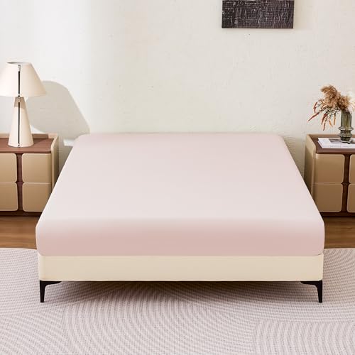 Amazon Basics Soft Fitted Sheet Lightweight Bottom Sheet 14-Inch Deep Pocket Durable and Long Lasting Easy Care Queen Pink Pack of 1