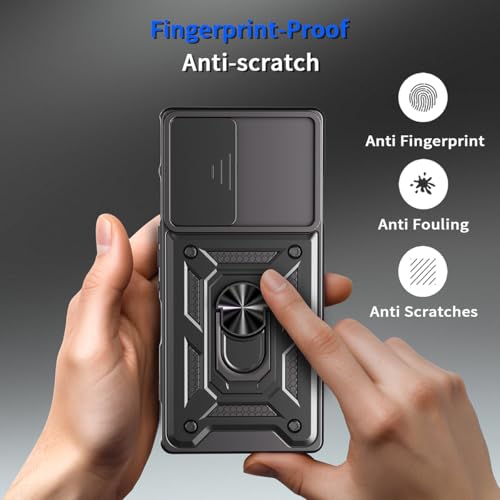 Image of Casodon Shockproof Back Case Cover for Poco X8 Pro 5G, Shockproof Poco X8 Pro Back Cover, Ring Case with Kickstand and Camera Protection Shutter - Black