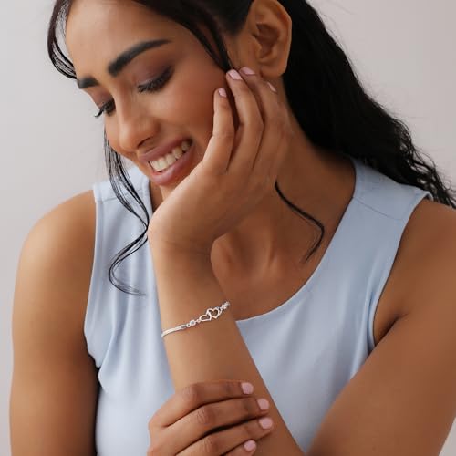 Image of TRUESILVER ACPL 925 Sterling Silver Bracelet for Women & Girls | BIS Hallmarked Cubic Zirconia Mother of Pearl Heart & Circle Bracelets Gift for Wedding Anniversary Birthday