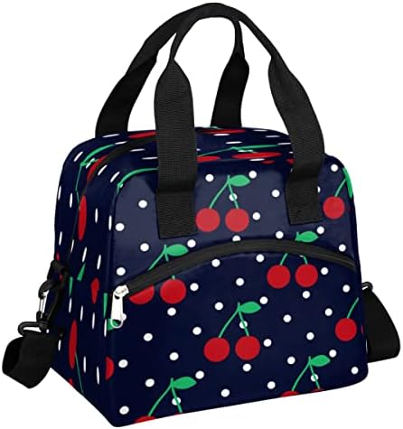 KOBLEN Cherry Fruits Dots Insulated Lunch Bag for Women Men Reusable Lunch Box Cooler Tote Shoulder Bag Lunch Container for Adult Office Work Picnic Travel Outdoor
