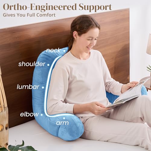 Image of Sasttie Reading Pillow for Bed, Back Pillow for Sitting Up, Blue