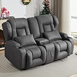 SAMERY 65.5' RV Loveseat Recliner Double Recliner RV Sofa & Console | Wall Hugger Loveseat Reclining RV | RV Theater Seats | RV Couch | RV Home Theater Seating Furniture (Fabric Gray)