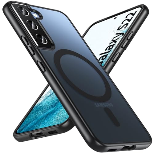 Hensinple Magnetisch Hülle für Samsung Galaxy S22,Kompatibel mit MagSafe, [Militär Schutzhülle] Stoßfest Kratzfeste Anti-Fingerabdruck Dünn Transluzente Matt HandyHülle für Samsung S22 5G(Schwarz)