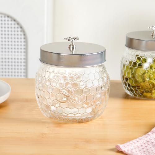 Image of Nestasia Set of 4 Glass Jars with Metal Lid (900ml Each) | Airtight Durable & 100% Food Safe Glass Container for Kitchen Storage - Ideal for Pickle, Dry Fruits, Pulses & Snacks (Honeycomb Design)