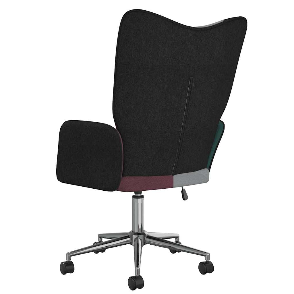 Sillón de relax de tela de patchwork con acolchado de espuma, regulable y giratorio, sillón de salón con ruedas, diseño moderno, 61,5 x 69 x (94,5-102) cm, cómodo sillón tapizado