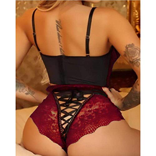 Bodys Roupas Femininas Menina Sexy Lingerie Babydoll Vestido Tanga Lingerie Pijama (Verde M) (Vermel