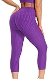 STARBILD Mujer Mallas Deportivas 3/4 Push Up Sexy, Pantalones Cortos anticelulíticos para Levantar los glúteos, Nido de Abeja, Cintura Alta, Yoga Fitness Gym, L1060-clásico-Morado XS