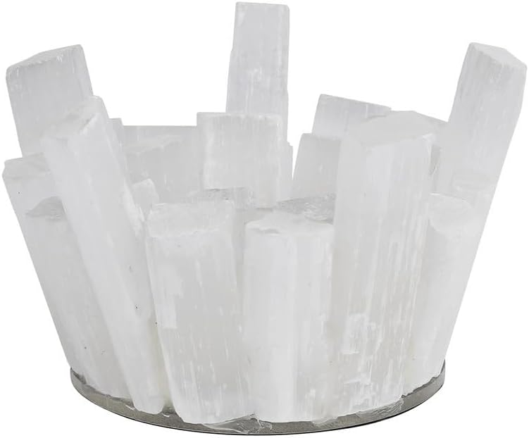 Handcrafted White Selenite Strip Tealight Candle Holder with Glass Insert – Natural Stone Round Candle Stand, Unique Handmade Home Decor