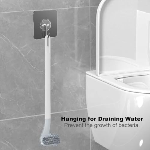 Image of Toilet Brush, Long Handle Golf Toilet Brush with Holder 360 Deep Cleaning Flexible Silicone Toilet Cleaner Brush Wall Mounted for Bathroom (2Pcs White Brush)
