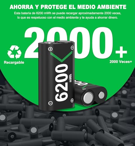 HELLCOOL Bateria para Mando Xbox, 2x6200mWh Pilas Recargables con Cargador Pilas/Cable Carga/Display LED, Compatible Xbox Series X|S/Xbox OneX|S|Elite Controller - 25 Horas de Juego - imagen 6