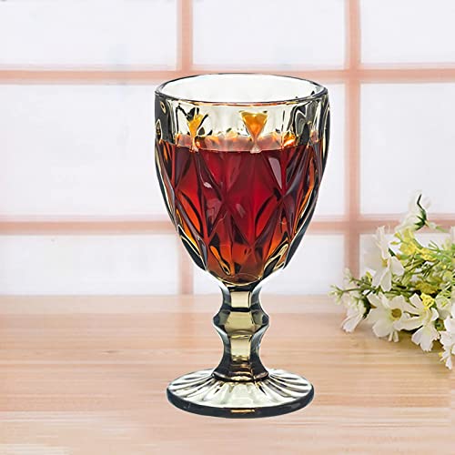 Vintage Wine Glasses Set Of 6, 10 Ounce Colored Glass Water Goblets, Unique Embossed Pattern High Clear Stemmed Glassware Wedding Party Bar Drinking Cups Grey 1 #TOP3