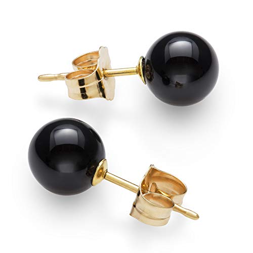 Belacqua Natural Black 6mm Onyx Round Stud Earrings in 14k Yellow Gold Push Back Jewelry for Women Gift Box Included