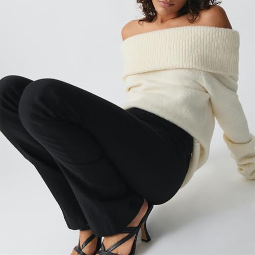 Image of Women Off The Shoulder Sweater Y2k Long Sleeve Boat Neck Knit Cropped Pullover Tops Fall Trendy Going Out Streetwear