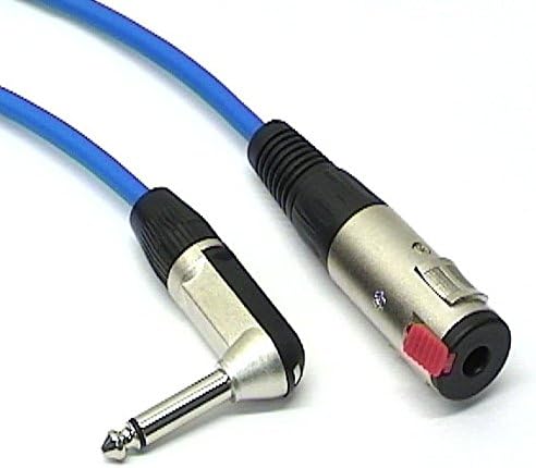 30cm Mono 1/4" Jack Socket to Right Angled Plug, Extension Patch Cable, Blue