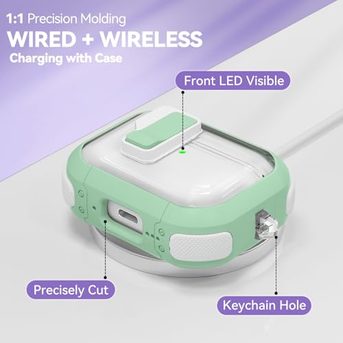 Image of for AirPods Pro 3 Case Clear with Safety Lock, Anti-Yellowing Case with Cleaner & Keychain Compatible with Apple AirPods Pro 3rd Generation 2025 for Women Girly, Shock Protection,Mint Green