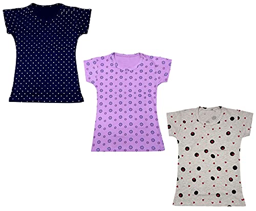Image of indi weaves Girls Printed Cotton Half Sleeves Tshirts (Pack of 3)