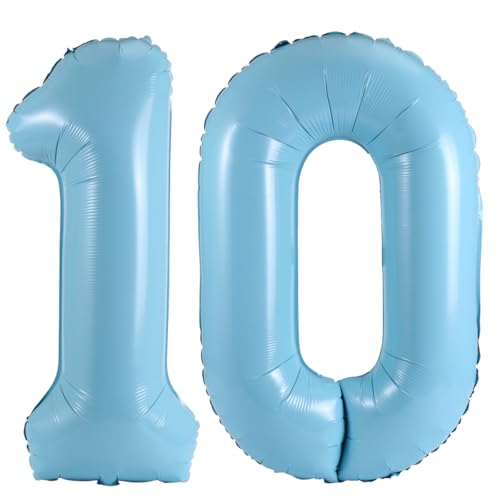 Image of Number 10 Balloon Foil Mylar Balloons for Birthday Party Decoration (Sky Blue, 40 Inch)