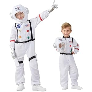 LANGXUN Kids Astronaut Halloween Costume Set, Boys Girls Space Suit Dress Up, Toddler Pilot Jumpsuit for Themed Party 18M Heavyweight Spacesuit